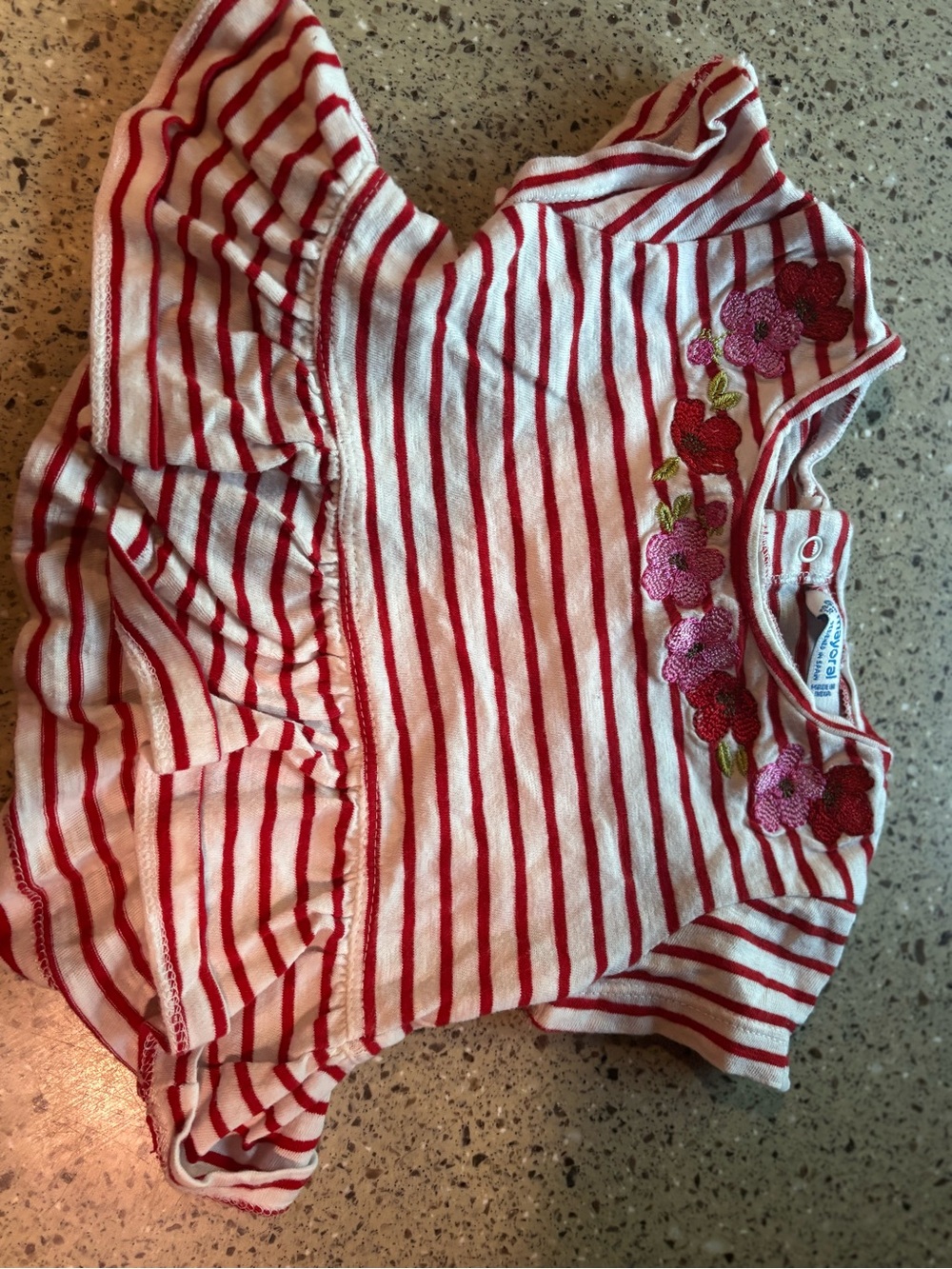 Mayoral Red & White Striped Floral Ruffle Top